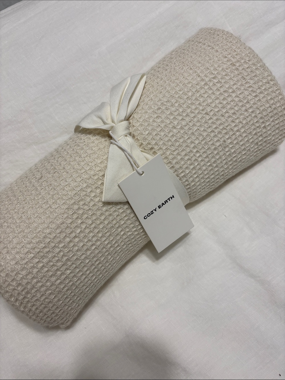Cozy Earth Alpaca Cream Waffle Knit Throw Blanket